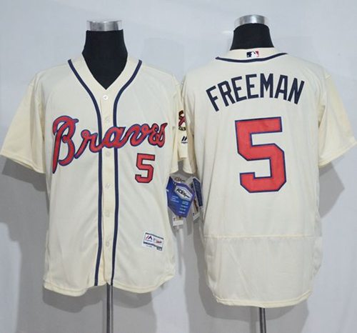 Braves #5 Freddie Freeman Cream Flexbase Authentic Collection Stitched MLB Jersey